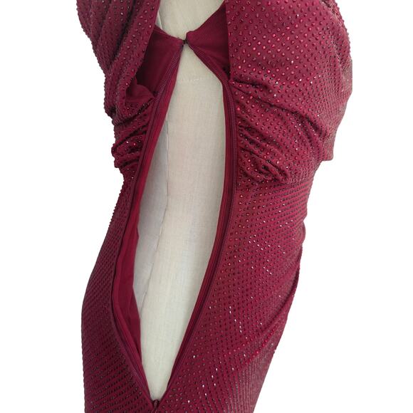 Self-Portrait Burgundy Rhinestone Drape Midi Dress US 2 - Picture 11 of 12